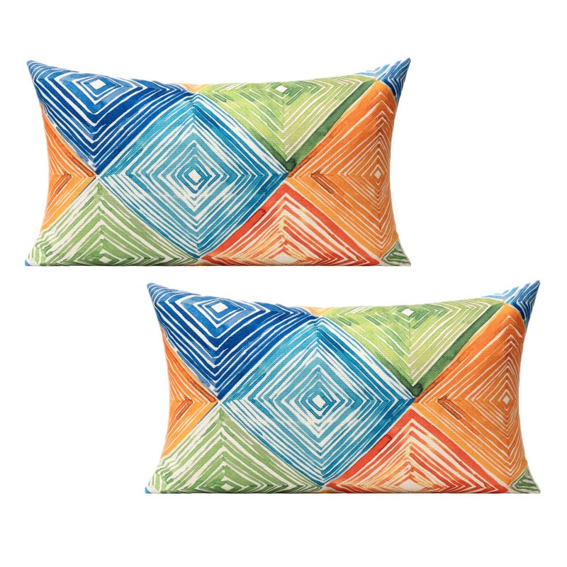 WOKANI Colorful Abstract Modern Lumbar Throw Pillow Covers 12x20 Set of 2 Outdoor Couch Furniture Geometric Striped Square Decorative Patio Cushion Covers Home D?cor for Bedroom Sofa Bench Porch - Image 1